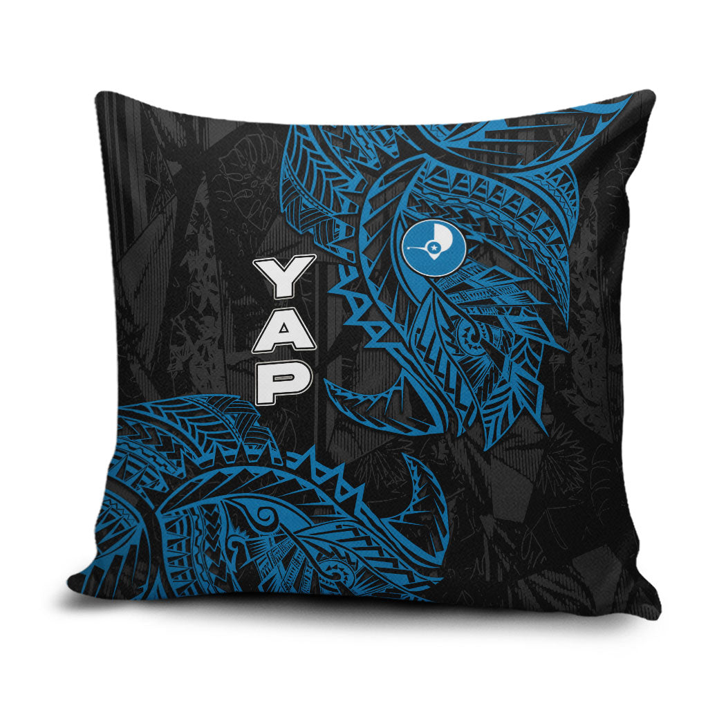 Yap Island Tribal Heritage Pillow Cover Micronesian Polynesian Tattoo Pattern Blue Black Cultural Art