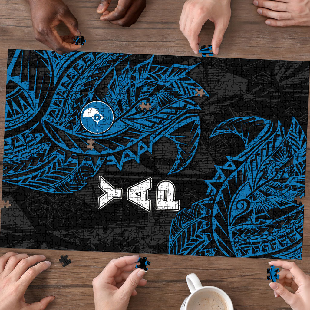 Yap Island Tribal Heritage Puzzle Micronesian Polynesian Tattoo Pattern Blue Black Cultural Art