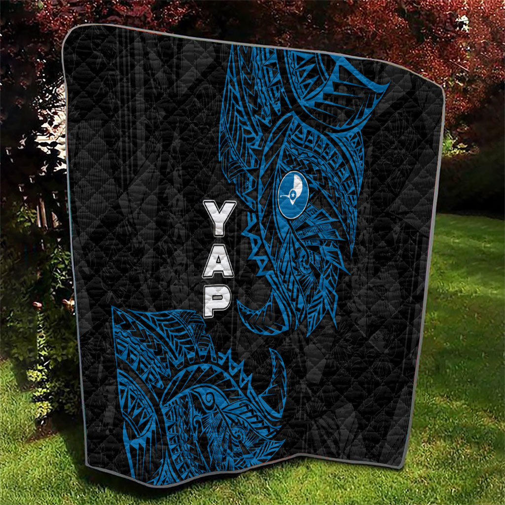 Yap Island Tribal Heritage Quilt Micronesian Polynesian Tattoo Pattern Blue Black Cultural Art