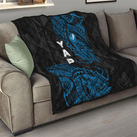Yap Island Tribal Heritage Quilt Micronesian Polynesian Tattoo Pattern Blue Black Cultural Art