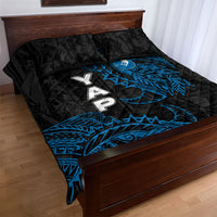 Yap Island Tribal Heritage Quilt Bed Set Micronesian Polynesian Tattoo Pattern Blue Black Cultural Art