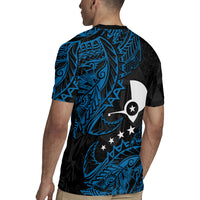 Yap Island Tribal Heritage Rugby Jersey Micronesian Polynesian Tattoo Pattern Blue Black Cultural Art