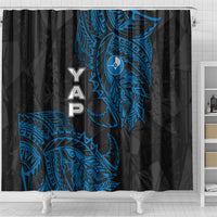 Yap Island Tribal Heritage Shower Curtain Micronesian Polynesian Tattoo Pattern Blue Black Cultural Art