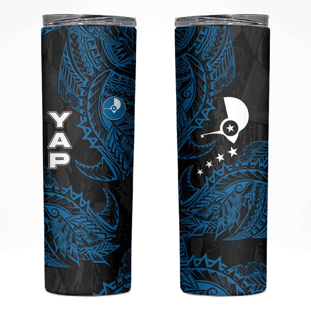 Yap Island Tribal Heritage Skinny Tumbler Micronesian Polynesian Tattoo Pattern Blue Black Cultural Art TS04 Black Blue - Polynesian Pride
