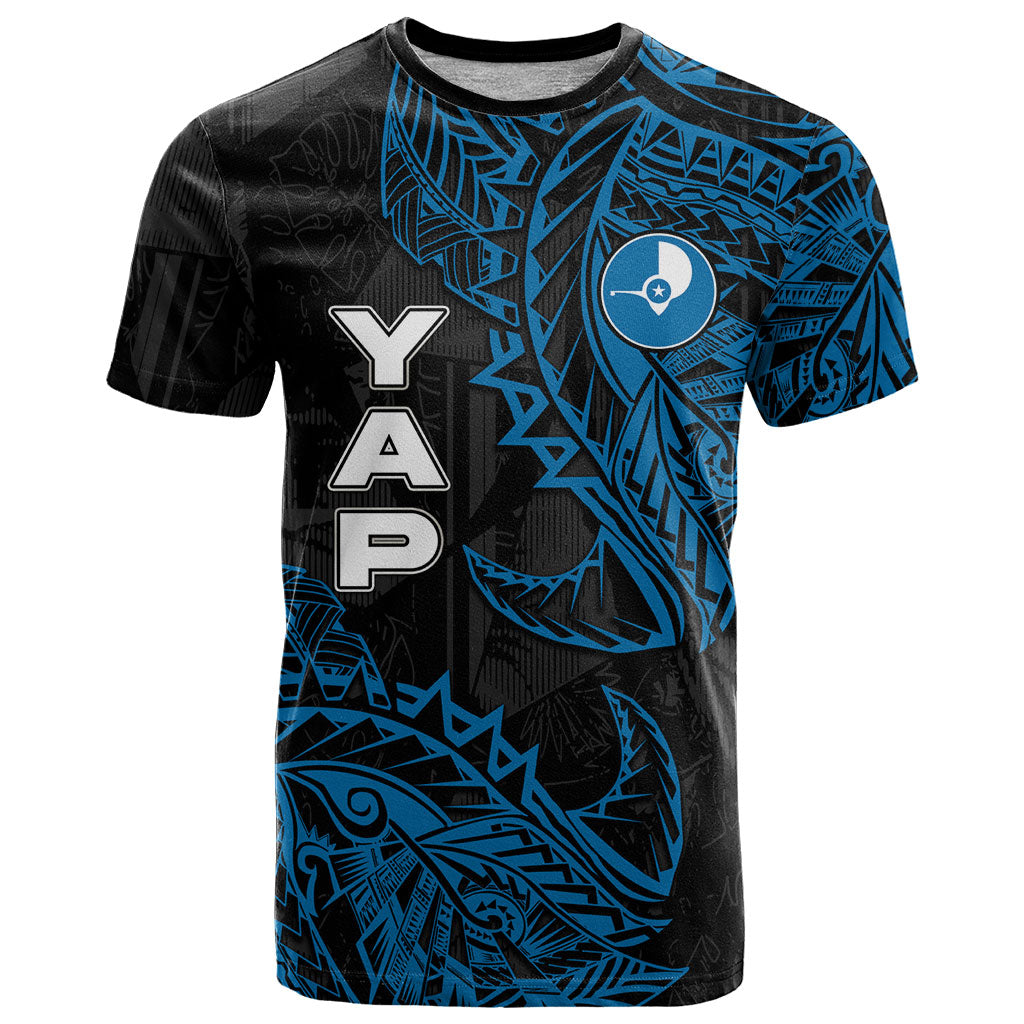 Yap Island Tribal Heritage T Shirt Micronesian Polynesian Tattoo Pattern Blue Black Cultural Art