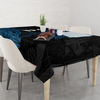 Yap Island Tribal Heritage Tablecloth Micronesian Polynesian Tattoo Pattern Blue Black Cultural Art