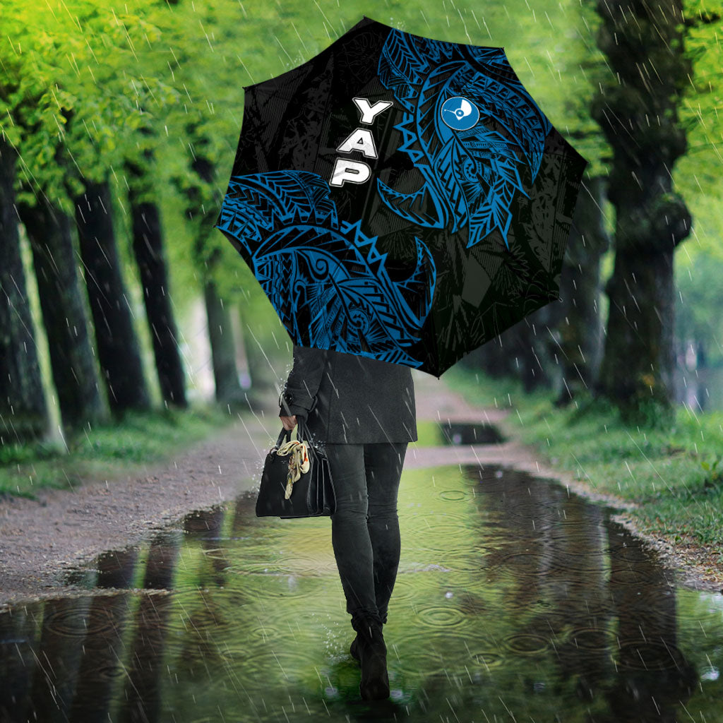 Yap Island Tribal Heritage Umbrella Micronesian Polynesian Tattoo Pattern Blue Black Cultural Art