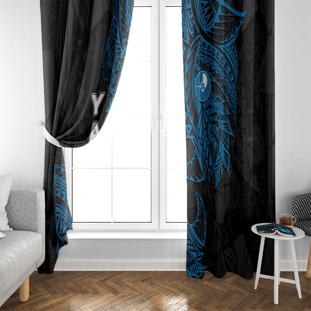 Yap Island Tribal Heritage Window Curtain Micronesian Polynesian Tattoo Pattern Blue Black Cultural Art
