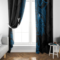 Yap Island Tribal Heritage Window Curtain Micronesian Polynesian Tattoo Pattern Blue Black Cultural Art