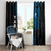 Yap Island Tribal Heritage Window Curtain Micronesian Polynesian Tattoo Pattern Blue Black Cultural Art