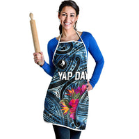 Yap Day Island Floral Tribal Heritage Apron Micronesian Hibiscus Pattern Polynesian Tattoo Blue Art