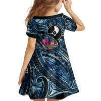 Yap Day Island Floral Tribal Heritage Family Matching Off Shoulder Maxi Dress and Hawaiian Shirt Micronesian Hibiscus Pattern Polynesian Tattoo Blue Art