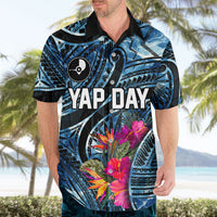 Yap Day Island Floral Tribal Heritage Hawaiian Shirt Micronesian Hibiscus Pattern Polynesian Tattoo Blue Art