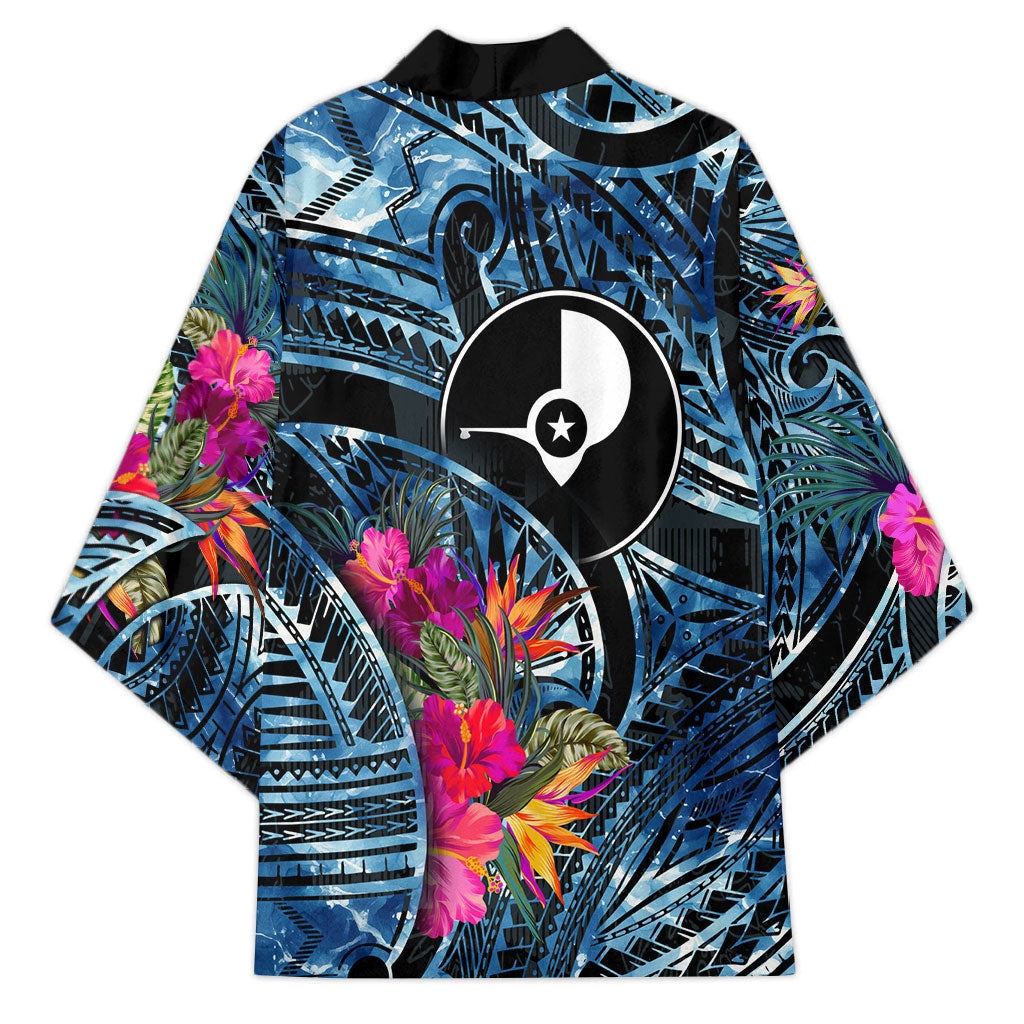 Yap Day Island Floral Tribal Heritage Kimono Micronesian Hibiscus Pattern Polynesian Tattoo Blue Art