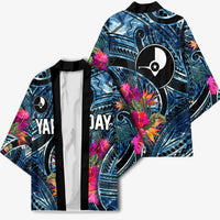 Yap Day Island Floral Tribal Heritage Kimono Micronesian Hibiscus Pattern Polynesian Tattoo Blue Art