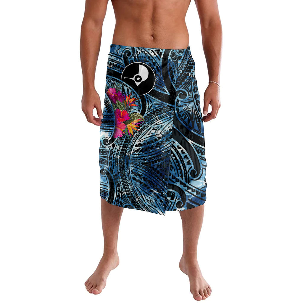Yap Day Island Floral Tribal Heritage Lavalava Micronesian Hibiscus Pattern Polynesian Tattoo Blue Art TS04 Black Blue - Polynesian Pride