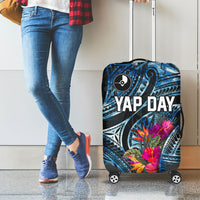 Yap Day Island Floral Tribal Heritage Luggage Cover Micronesian Hibiscus Pattern Polynesian Tattoo Blue Art