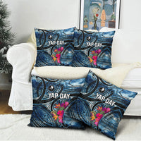 Yap Day Island Floral Tribal Heritage Pillow Cover Micronesian Hibiscus Pattern Polynesian Tattoo Blue Art