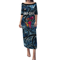 Yap Day Island Floral Tribal Heritage Puletasi Micronesian Hibiscus Pattern Polynesian Tattoo Blue Art