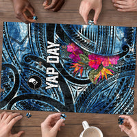 Yap Day Island Floral Tribal Heritage Puzzle Micronesian Hibiscus Pattern Polynesian Tattoo Blue Art