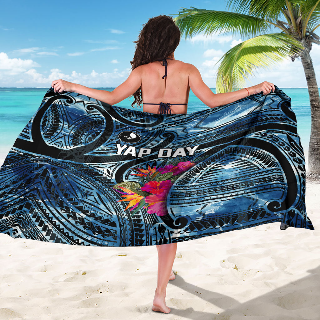 Yap Day Island Floral Tribal Heritage Sarong Micronesian Hibiscus Pattern Polynesian Tattoo Blue Art