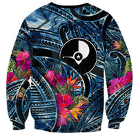 Yap Day Island Floral Tribal Heritage Sweatshirt Micronesian Hibiscus Pattern Polynesian Tattoo Blue Art