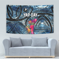 Yap Day Island Floral Tribal Heritage Tapestry Micronesian Hibiscus Pattern Polynesian Tattoo Blue Art