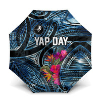 Yap Day Island Floral Tribal Heritage Umbrella Micronesian Hibiscus Pattern Polynesian Tattoo Blue Art