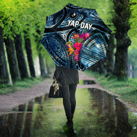 Yap Day Island Floral Tribal Heritage Umbrella Micronesian Hibiscus Pattern Polynesian Tattoo Blue Art