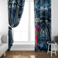 Yap Day Island Floral Tribal Heritage Window Curtain Micronesian Hibiscus Pattern Polynesian Tattoo Blue Art