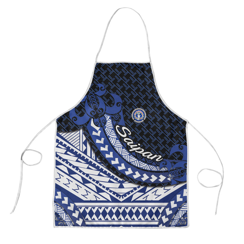 Northern Mariana Islands Saipan Apron Polynesian Tribal Pattern - Commonwealth Seal Art TS04 Blue White - Polynesian Pride