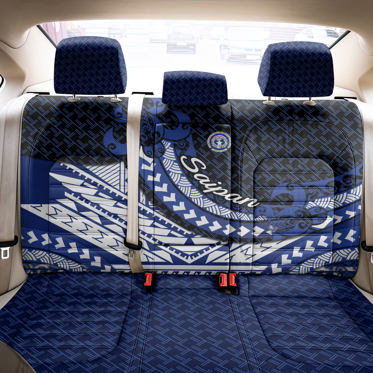 Northern Mariana Islands Saipan Back Car Seat Cover Polynesian Tribal Pattern - Commonwealth Seal Art TS04 - Polynesian Pride