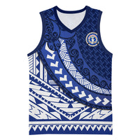 Northern Mariana Islands Saipan Basketball Jersey Polynesian Tribal Pattern - Commonwealth Seal Art TS04 Unisex Blue White - Polynesian Pride