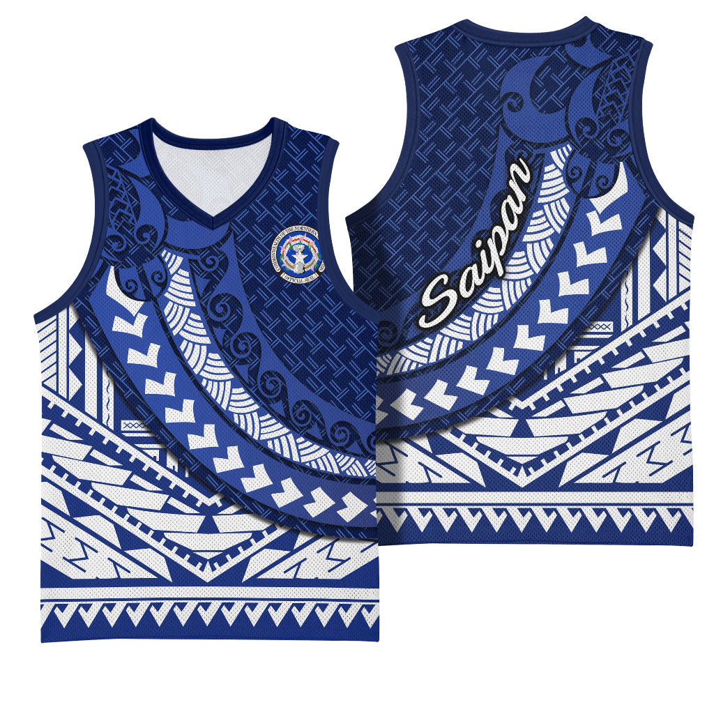 Northern Mariana Islands Saipan Basketball Jersey Polynesian Tribal Pattern - Commonwealth Seal Art TS04 - Polynesian Pride
