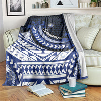 Northern Mariana Islands Saipan Blanket Polynesian Tribal Pattern - Commonwealth Seal Art TS04 Blue White - Polynesian Pride
