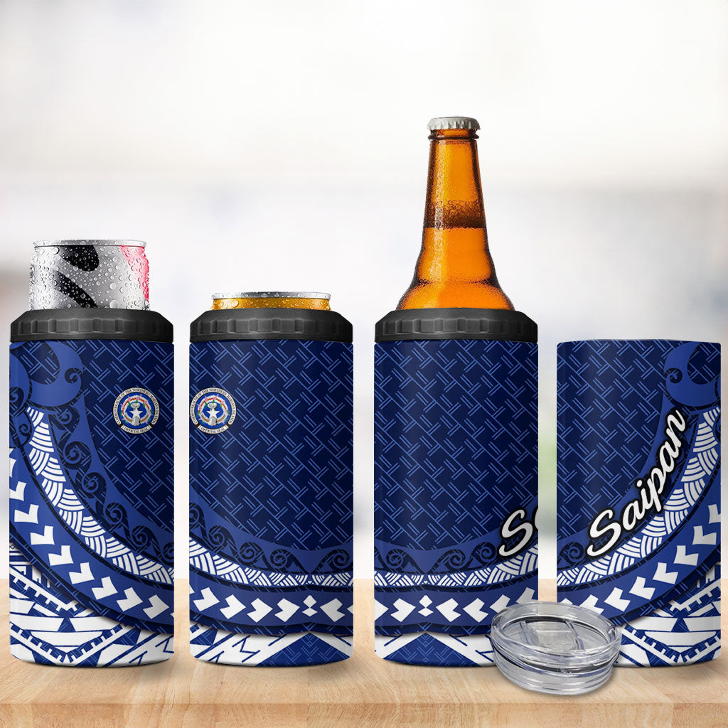 Northern Mariana Islands Saipan 4 in 1 Can Cooler Tumbler Polynesian Tribal Pattern - Commonwealth Seal Art TS04 - Polynesian Pride