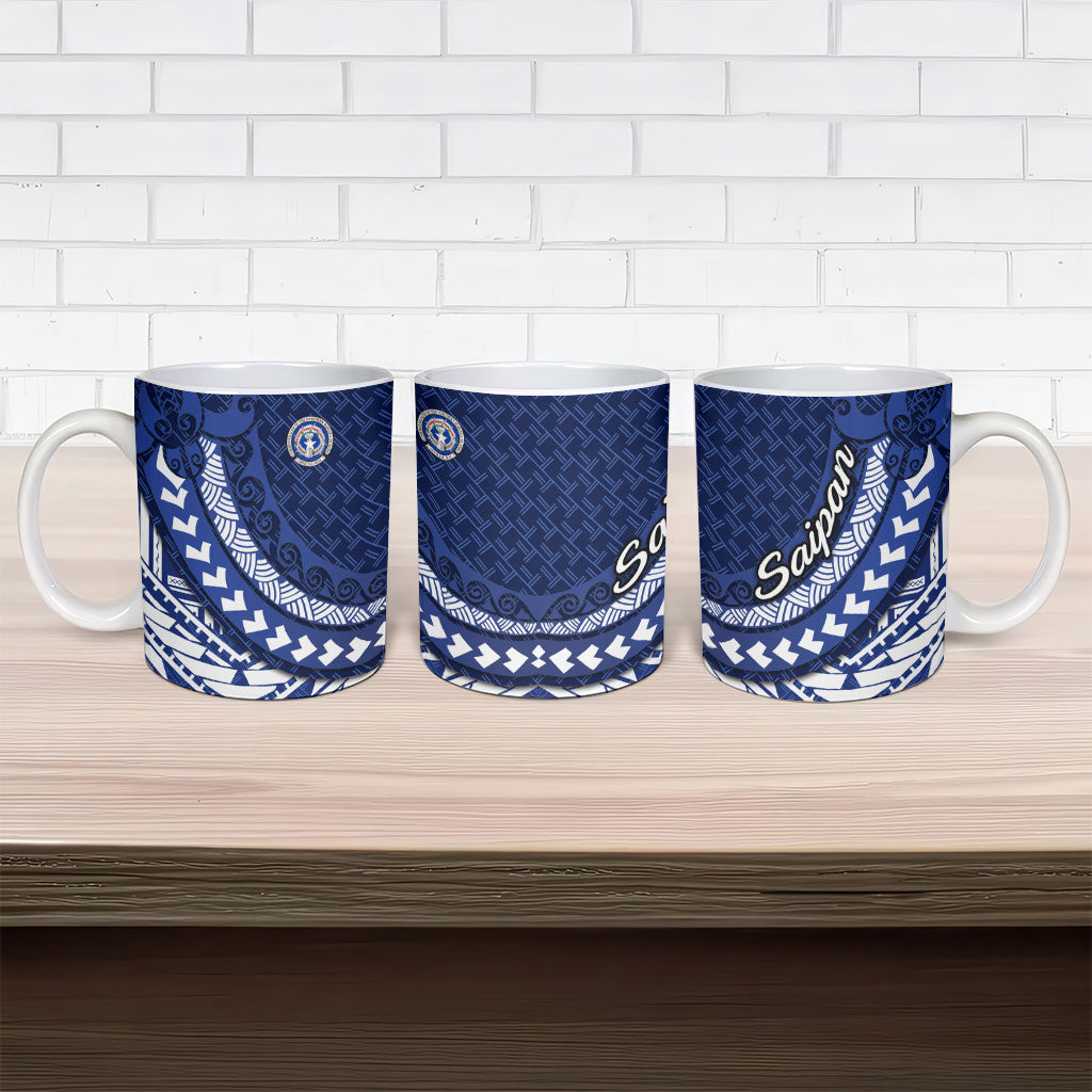 Northern Mariana Islands Saipan Ceramic Mug Polynesian Tribal Pattern - Commonwealth Seal Art TS04 - Polynesian Pride