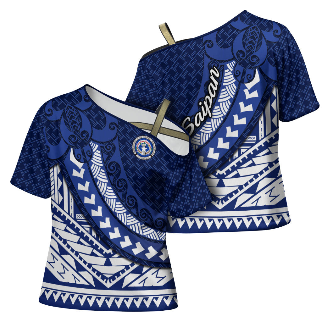 Northern Mariana Islands Saipan Cross Shoulder Shirt Polynesian Tribal Pattern - Commonwealth Seal Art TS04 - Polynesian Pride