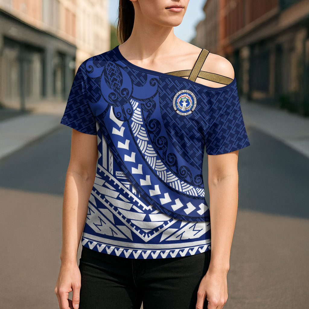 Northern Mariana Islands Saipan Cross Shoulder Shirt Polynesian Tribal Pattern - Commonwealth Seal Art TS04 - Polynesian Pride