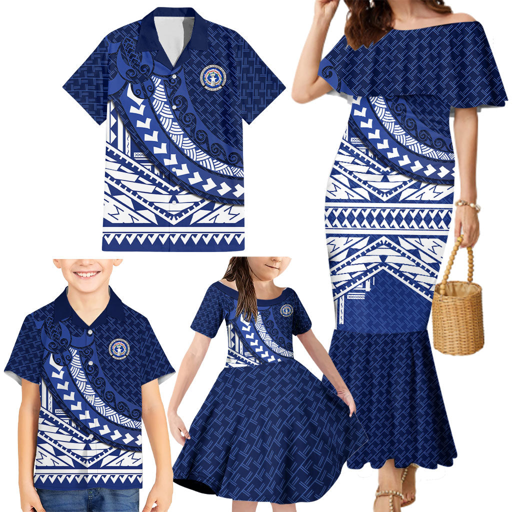Northern Mariana Islands Saipan Family Matching Mermaid Dress and Hawaiian Shirt Polynesian Tribal Pattern - Commonwealth Seal Art