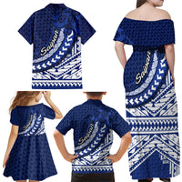 Northern Mariana Islands Saipan Family Matching Off Shoulder Maxi Dress and Hawaiian Shirt Polynesian Tribal Pattern - Commonwealth Seal Art