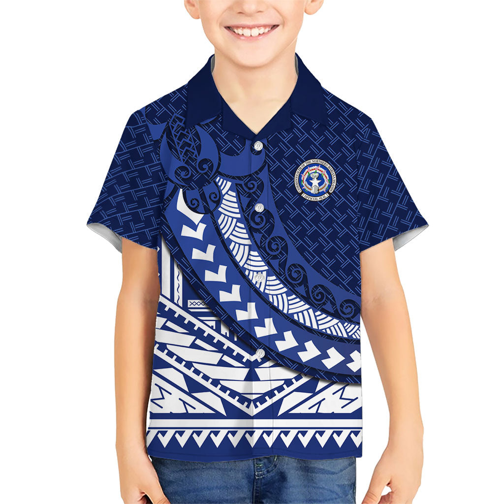 Northern Mariana Islands Saipan Family Matching Off Shoulder Maxi Dress and Hawaiian Shirt Polynesian Tribal Pattern - Commonwealth Seal Art