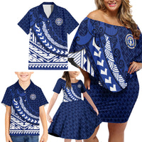 Northern Mariana Islands Saipan Family Matching Off Shoulder Short Dress and Hawaiian Shirt Polynesian Tribal Pattern - Commonwealth Seal Art