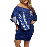 Northern Mariana Islands Saipan Family Matching Off Shoulder Short Dress and Hawaiian Shirt Polynesian Tribal Pattern - Commonwealth Seal Art