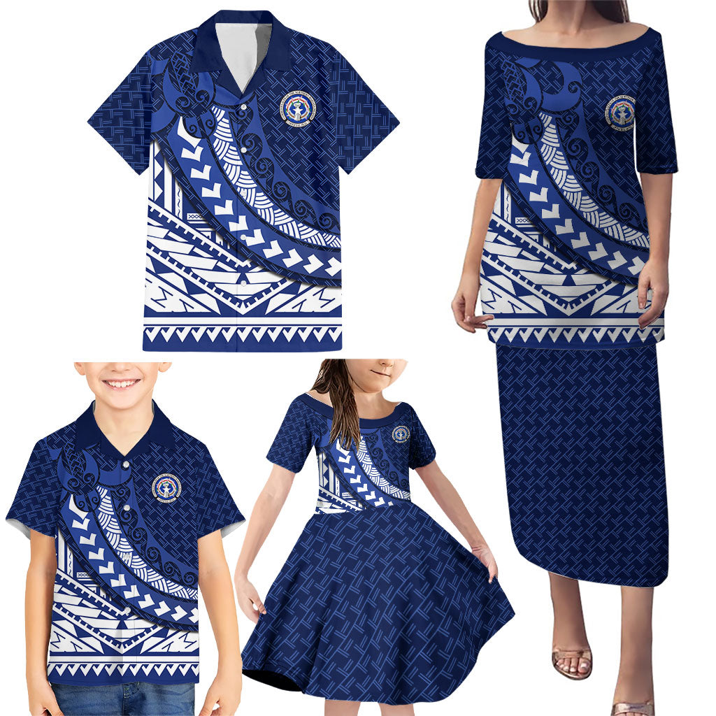 Northern Mariana Islands Saipan Family Matching Puletasi and Hawaiian Shirt Polynesian Tribal Pattern - Commonwealth Seal Art