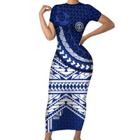 Northern Mariana Islands Saipan Family Matching Short Sleeve Bodycon Dress and Hawaiian Shirt Polynesian Tribal Pattern - Commonwealth Seal Art