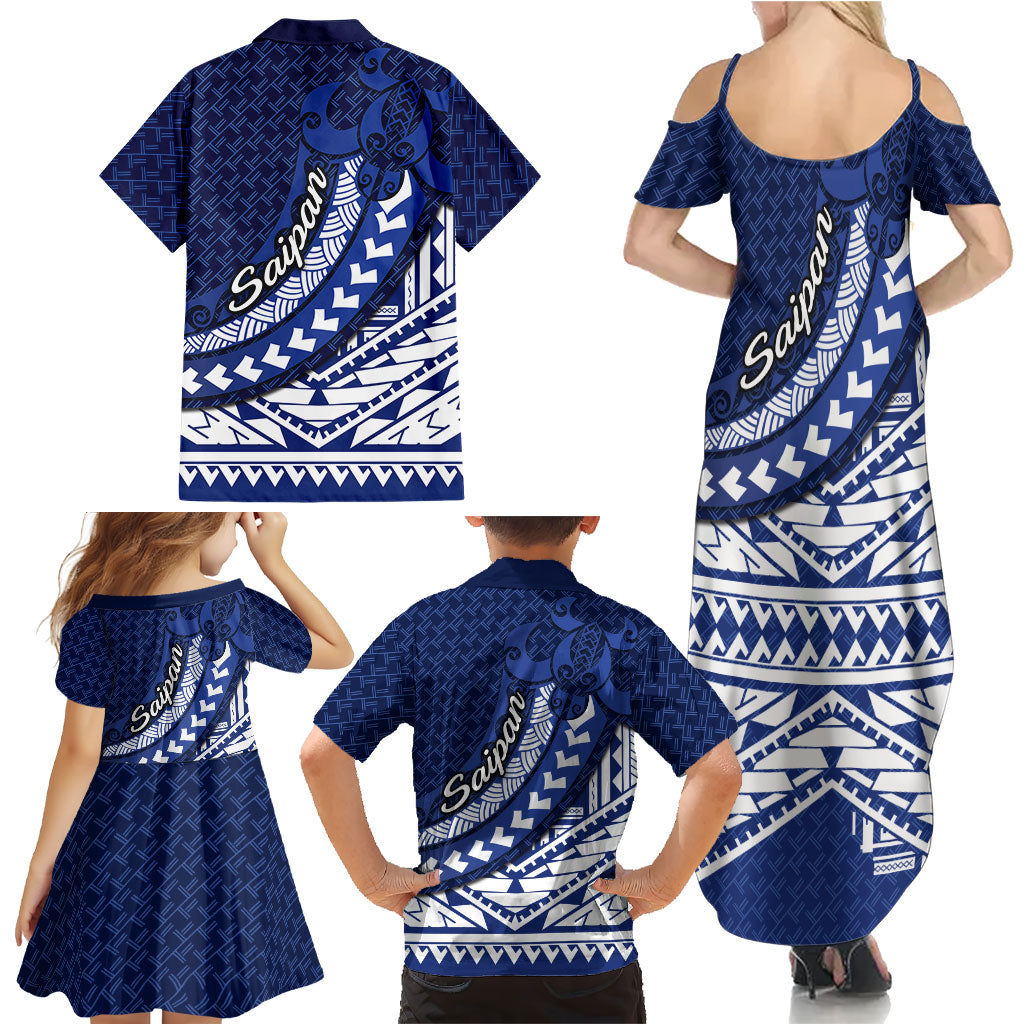 Northern Mariana Islands Saipan Family Matching Summer Maxi Dress and Hawaiian Shirt Polynesian Tribal Pattern - Commonwealth Seal Art