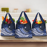 Northern Mariana Islands Saipan Grocery Bag Polynesian Tribal Pattern - Commonwealth Seal Art TS04 3-pack One Size Blue White - Polynesian Pride