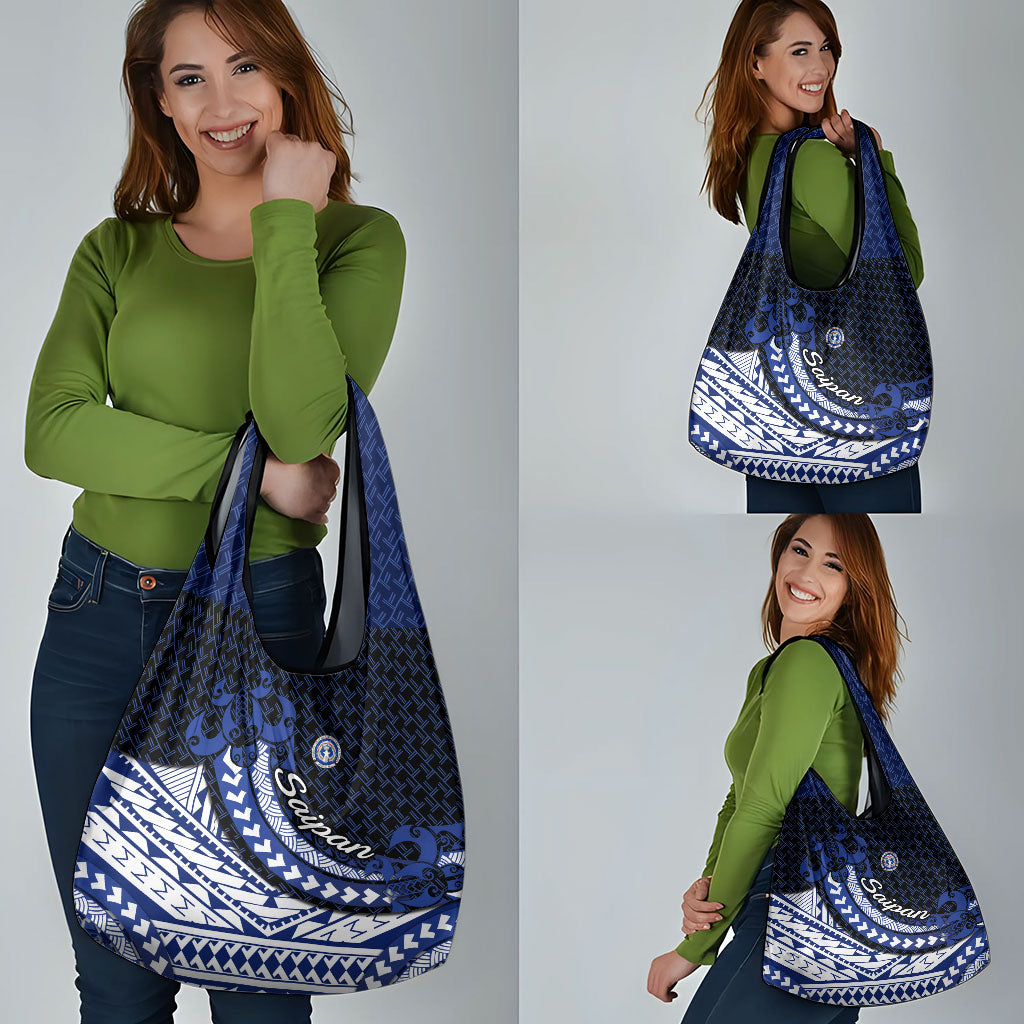 Northern Mariana Islands Saipan Grocery Bag Polynesian Tribal Pattern - Commonwealth Seal Art TS04 - Polynesian Pride