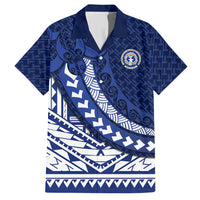Northern Mariana Islands Saipan Hawaiian Shirt Polynesian Tribal Pattern - Commonwealth Seal Art TS04 Blue White - Polynesian Pride